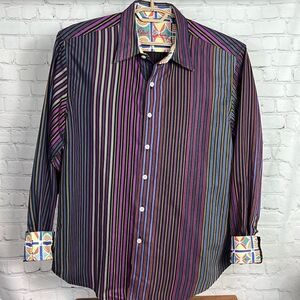 Robert Graham striped vibrant casual button down size XL